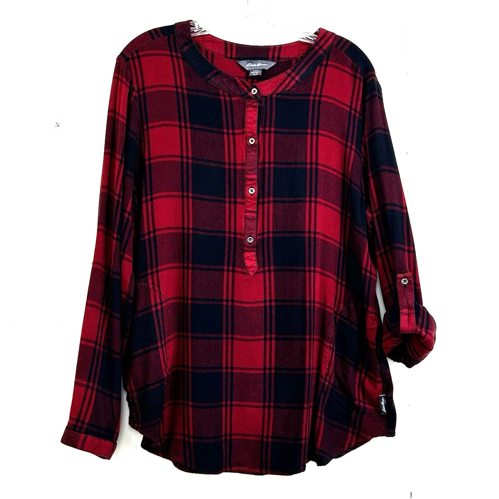 Women's Eddie Bauer Long Sleeve Flannel Shirt Size Xl Red Black With Pockets